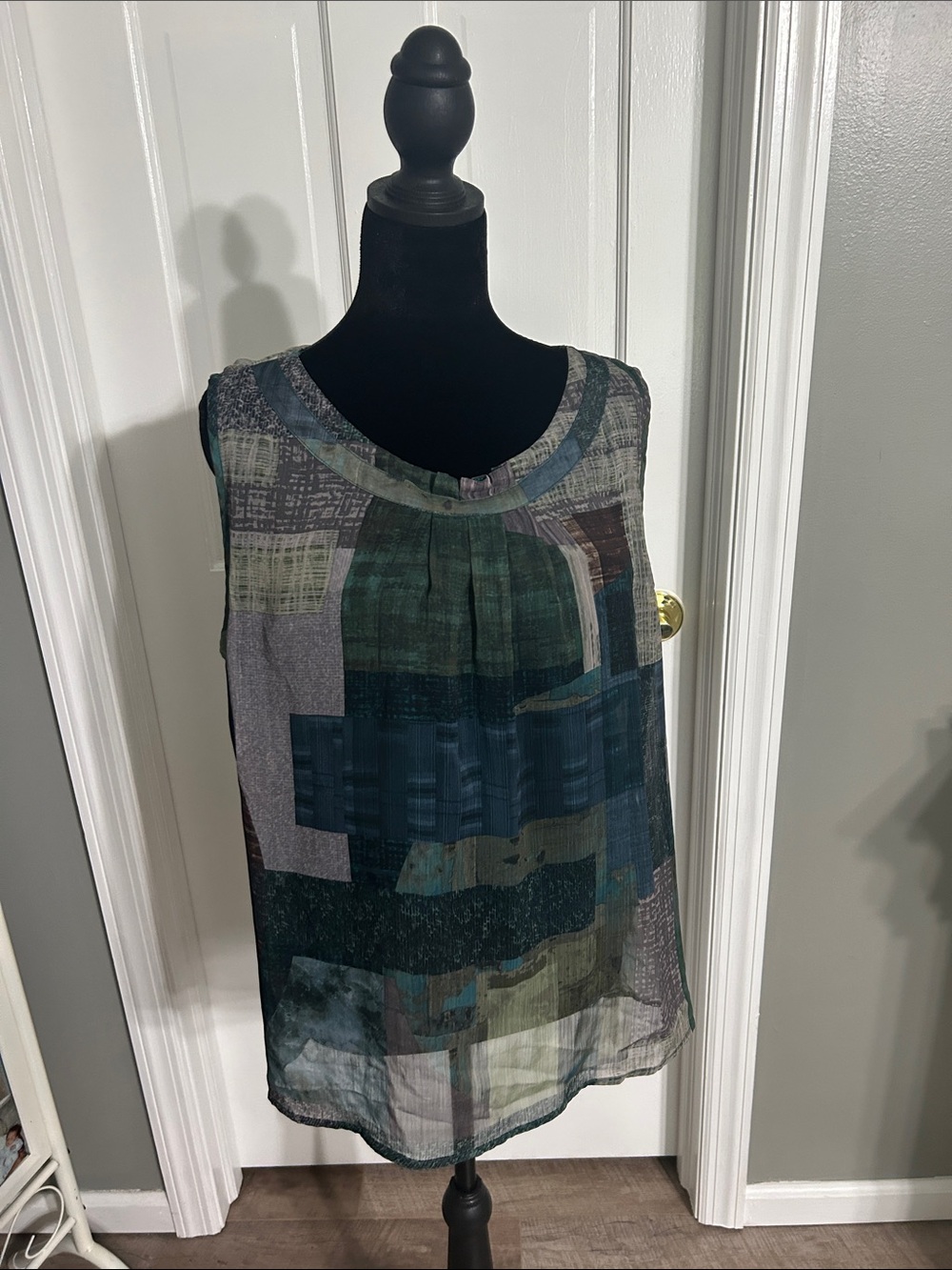 CJ Banks Sleeveless Patchwork Tank in Teal, Green and Gray